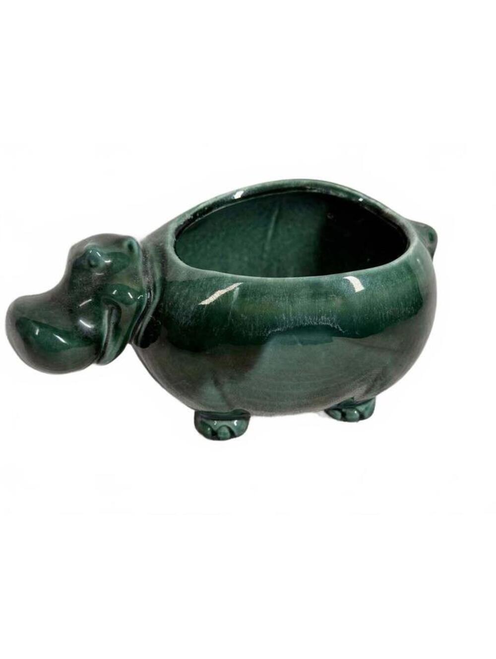 Hull Pottery Mirror Green Drip Hippo Figural Planter F68 Crooksville Ohio USA